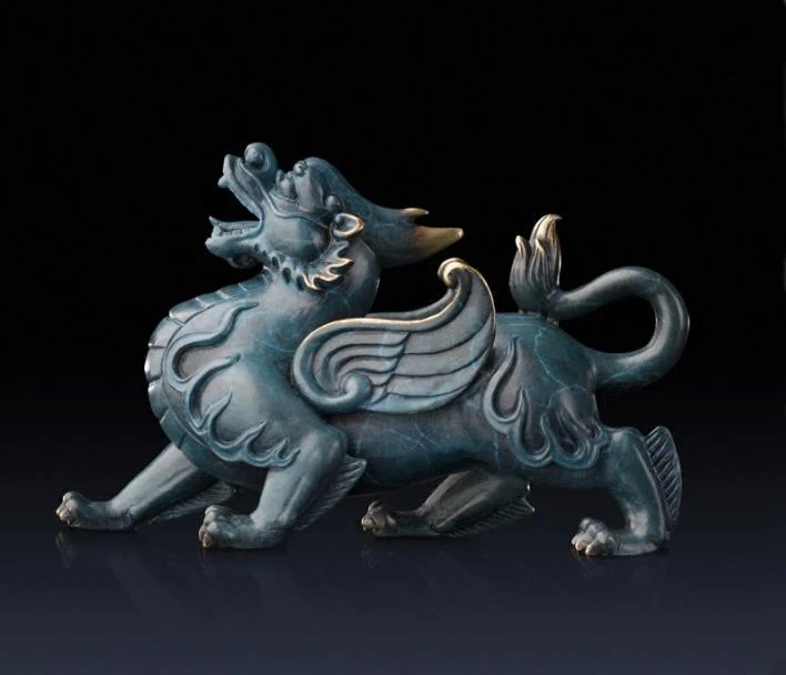 5.9 inches Chinese Art Deco Pure Brass Foo Dog Lion Dragon Kylin Decorate sculpture Decoration Home Furnishings Gift Statue | Дом и сад