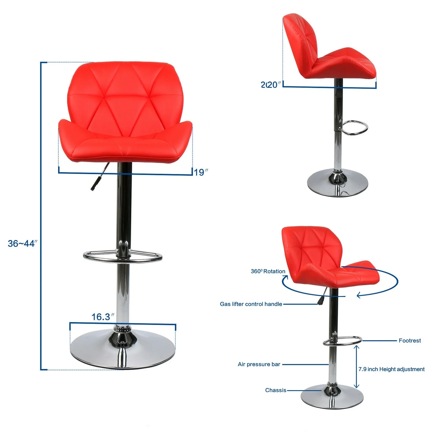 Set Of 2 Leather Bar Stool Adjustable Seat Counter Height Chair Dining Swivel Red Aliexpress