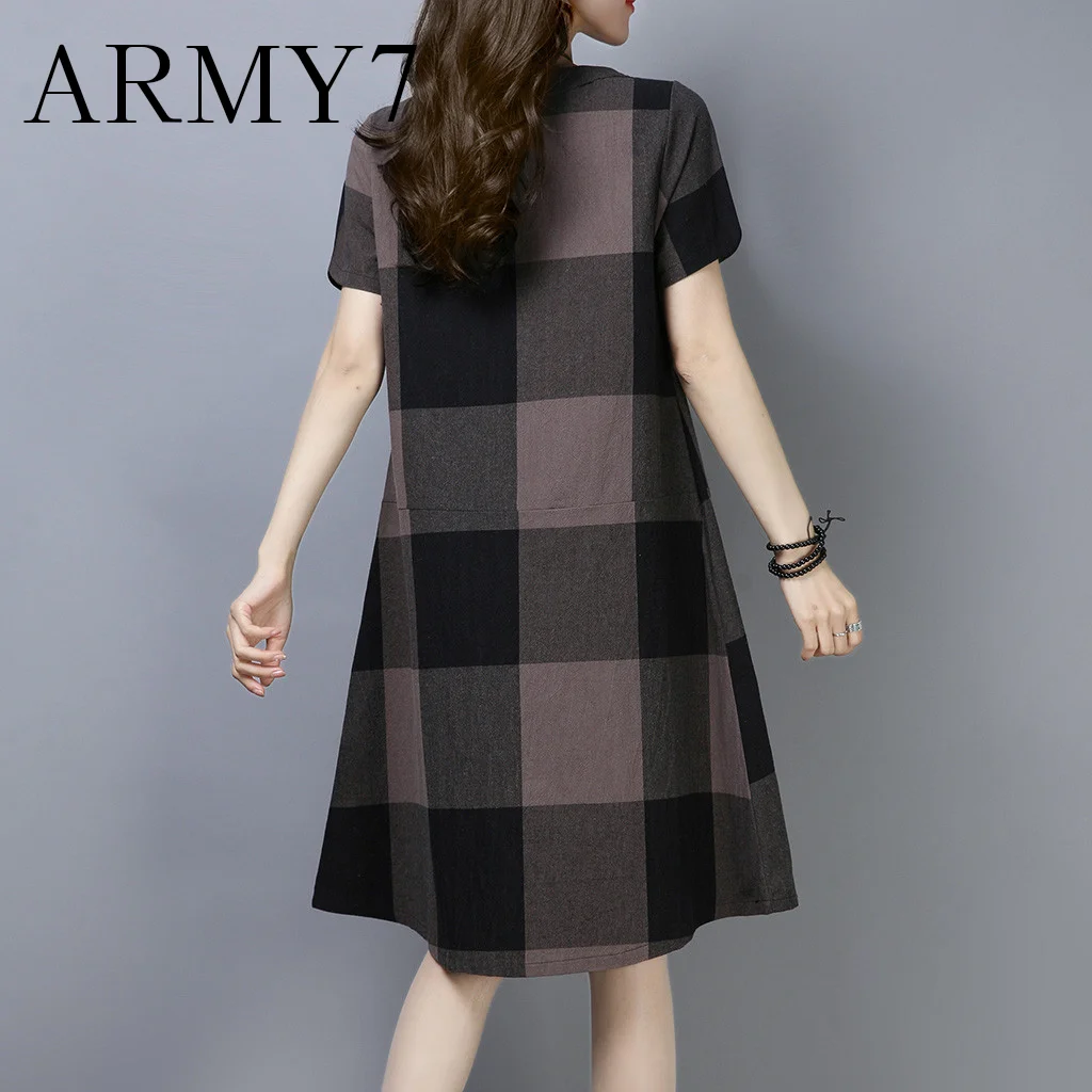 Повседневное домашнее клетчатое платье, летнее элегантное женское винтажное платье с принтом и коротким рукавом, корейское Пышное Повседневное Платье До Колена Vestidos