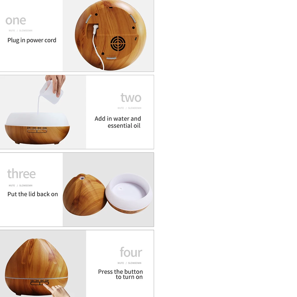 500ml Essential Oil Aroma Diffuser Wood Grain Sprayer Humidifier w/ 4 Timer for Yoga Home Office Bedroom 