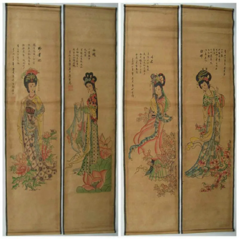 

Old Chinese Characters Calligraphy Ink and Color Long Scrolls Paintings Collectible Crafts Tang Bohu scroll painting