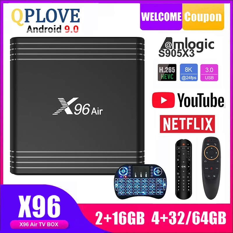 QPLOVE X96 Air Smart ТВ Box Android 9 0 Amlogic S905X3 G30MP2 мульти-медиа-плеер с HDMI 2 1 двумя портами USB и Wi-Fi