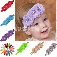 Стиль аксессуары для волос aliexpress Европа и Америка Детская повязка на голову шифон ручной работы Шитье Цветок Детский головной убор эластичный