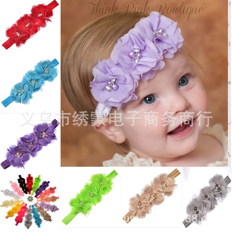 

New Style AliExpress Hair Accessories Europe And America Baby Headband Chiffon Handmade Sewing Flower Children Headdress Elastic