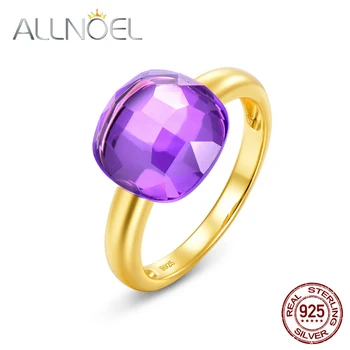 

ALLNOEL Solid 925 Sterling Silver Rings For Women Synthetic Gemstone Gold Plated Rings Candy Series Engagement Christmas Gift
