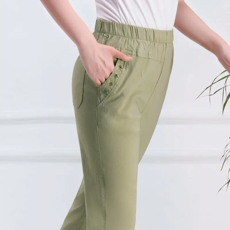 Middle Aged And Old Women Summer Pant Thin Elastic Waist Loose