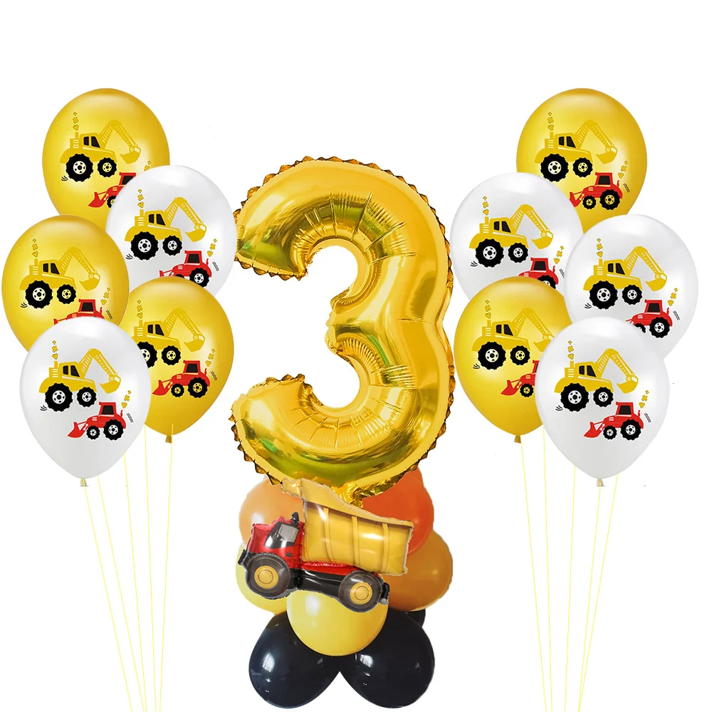 1set Construction Bulldozer Series Disposable Tableware Paper Cups Plates Truck Balloons For Boy's Birthday DIY Party Decoration 