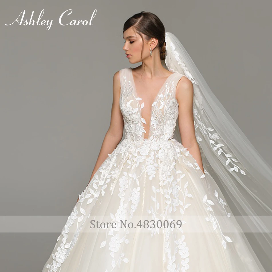 Ashley Carol Beach A-Line Wedding Dress 2022 Elegant Backless V-neck Sleeveless Lace Appliques Boho Bridal Gown Vestido De Noiva 2