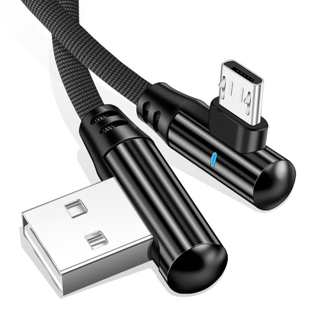 Type C Cable For Samsung S20 Huawei P30 P40 Type-C Micro 90D Braided 2.4A Led Fast Charging Mobile Phone Cable Data Cord 1M