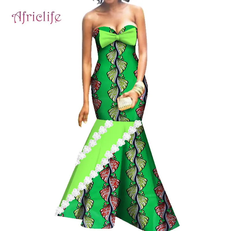 Custom Plus Size Clothing African Bazin Fabric Strapless Sleeveless Wedding Party Dresses WY4835 - Цвет: 17