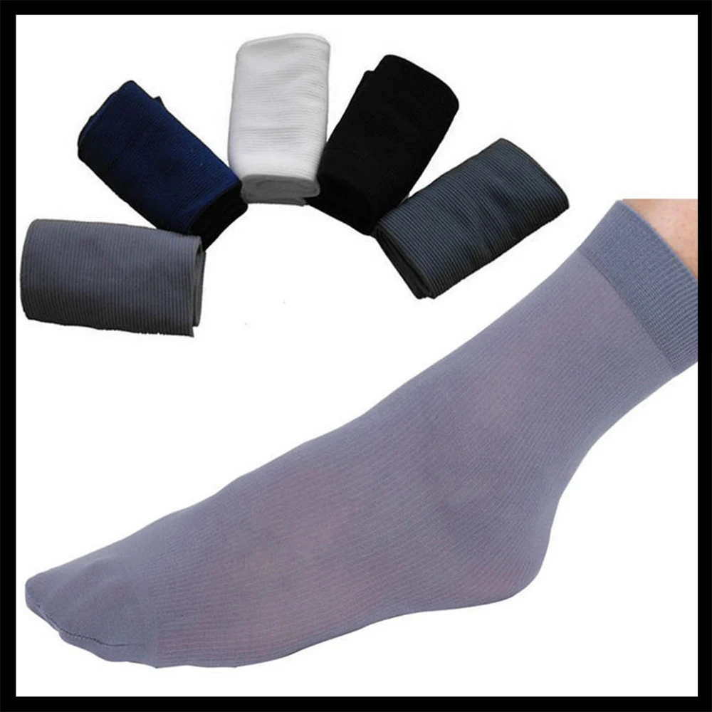 Набор из 10 пар, летние мужские деловые тонкие носки, короткие носки из бамбукового волокна, серебристые носочки для купания