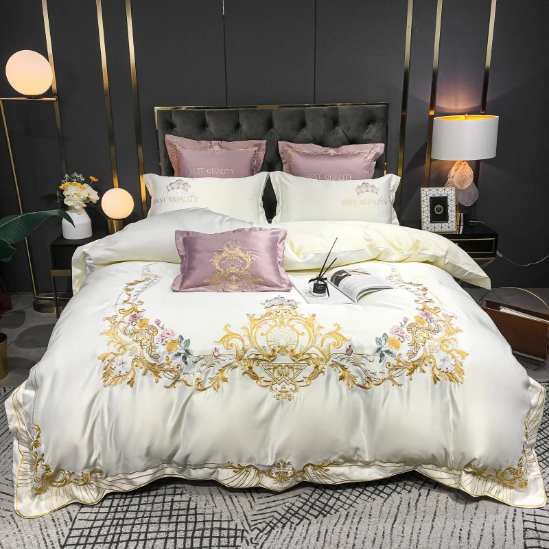 Luxury Europe Palace Bedding Set Breathable Washed Silk Cotton Chic Embroidery Duvet Cover Flat/Fitted Sheet Pillowcases | Дом и сад
