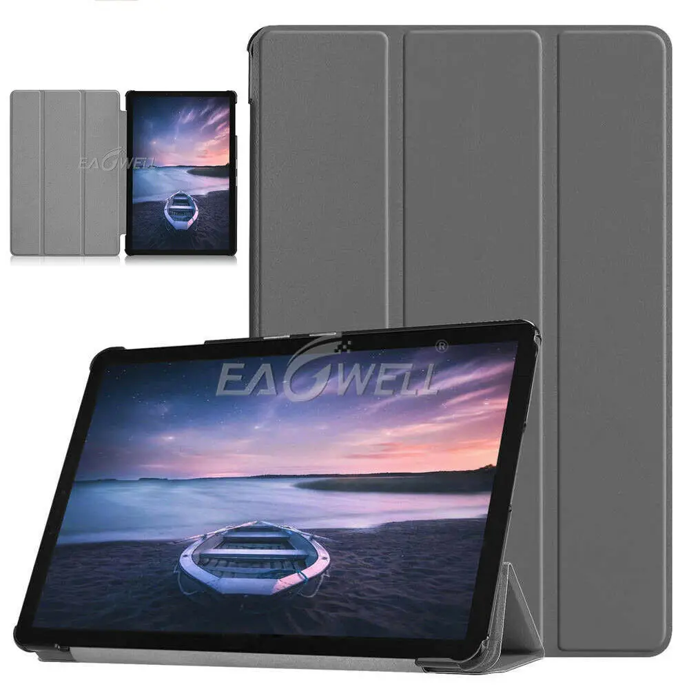 Gray Чехол-книжка из искусственной кожи с подставкой для Samsung Galaxy Tab A 10,5 дюймов SM-T590 T595 T597 чехол с тремя сложениями для автоматического сна смарт-чехол - Цвет: Gray