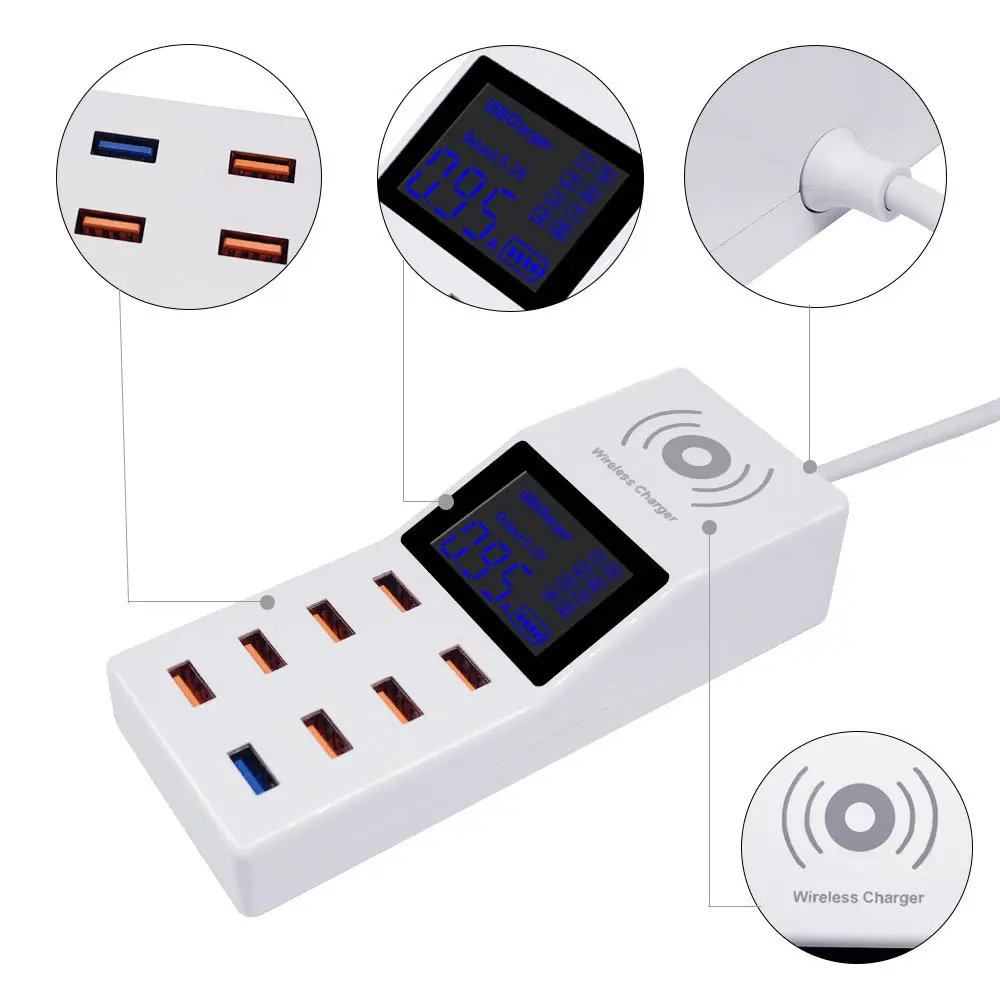 Универсальный 8 портов Смарт USB зарядное устройство светодиодный дисплей 8А несколько настенных адаптеров концентратор адаптер гнездо для мобильного телефона планшета ПК камеры