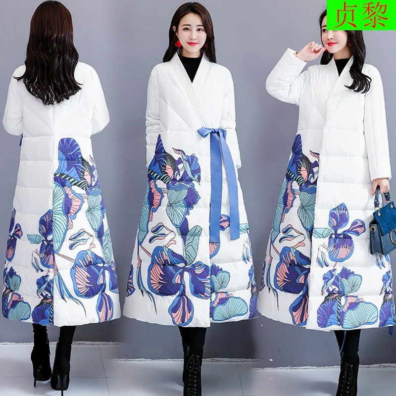 

China Ethnic-Style Cotton-padded Clothes 2018 New Style Winter Women's Mid-length Korean-style Loose-Fit over-the-Knee Large Siz