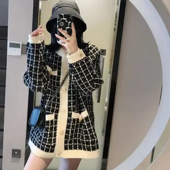 

Sweaters winter clothes women Fashion Houndstooth Loose Casual Cardigans Knit coat Tops Sweater women High quality Knit Cardigan