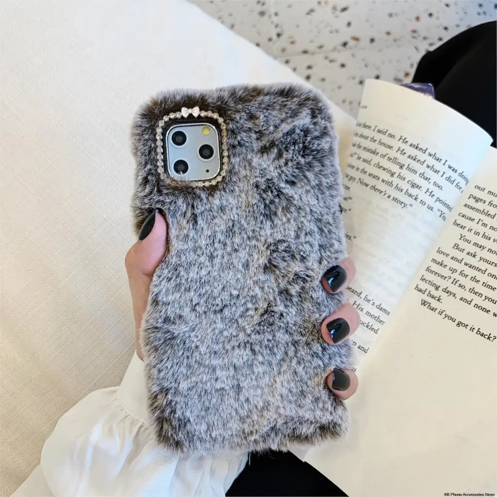 Dark Grey Rabbit Fluffy Hair Case For iPhone 11 Pro Max 6 6s 7 8 Plus X 10 XR Warm Furry Back Cover For iPhone XS Max 5 5s SE Phone Cases - Цвет: Dark Grey