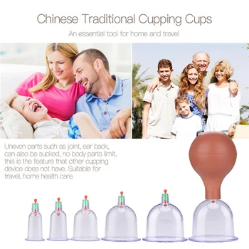 

6 in 1 Chinese Therapy Body Cupping Massage Set Acupuncture Rubber Vacuum Cans Stress Relief Suction for Neck Body