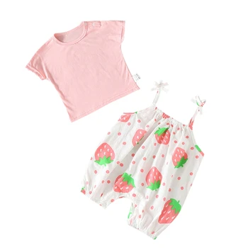 

Baby Girl Clothing Set Summer Cotton T Shirt + Sling Shorts Infant Clothes Romper Jumpsuit723
