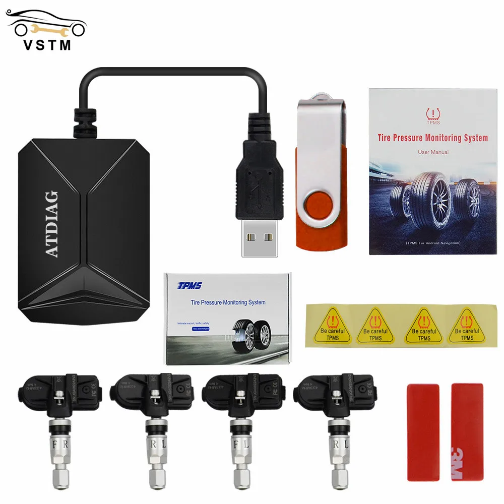 USB Android TPMS Tire Pressure Monitoring System Display Alarm System 4 Sensors Internal External For Car Navigation Radio car tire pressure monitor car alarm system car tire pressure sensor