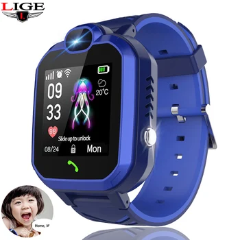 

LIGE 2019 new smart watch child IP67 waterproof kids student Smartwatch SOS emergency call LBS positioning Tracker kids Gift+box