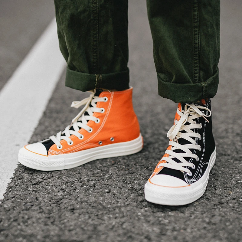Zapatos de lona para hombre, zapatillas de con cordones de alta calidad, Color negro y naranja, monopatín, a la moda urbana|Calzado vulcanizado de hombre| - AliExpress