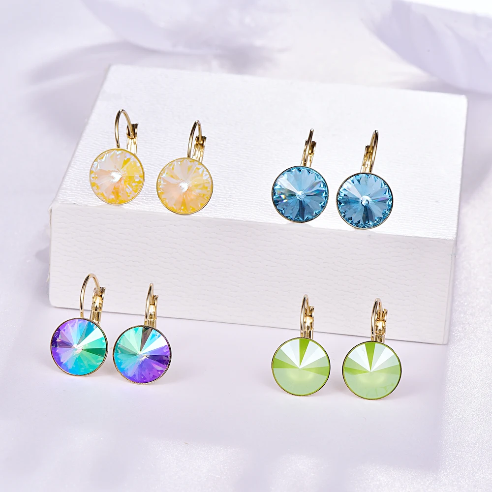 Висячие серьги с кристаллами Swarovski, новые модные висячие серьги, круглые серьги для женщин, элегантные вечерние ювелирные изделия на свадьбу, подарок