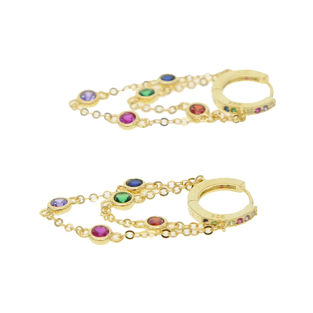 Круглые Женские серьги-кольца с кисточками и фианитами из стерлингового серебра 925 пробы, Радужное золото, великолепное ювелирное изделие