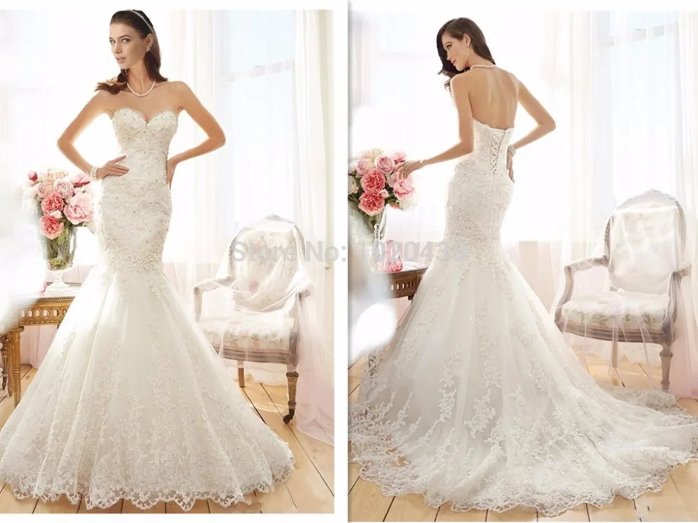

2018 vestido de noiva Mermaid Beaded Lace appliques Sweetheart Lace-up Court Train Bridal Gown mother of the bride dresses