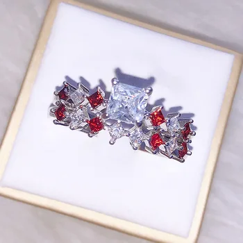 

Luxury Red Zircon Engagement Couple Ring Personality Simple Female Fashion Romantic Gift Factory Wholesale