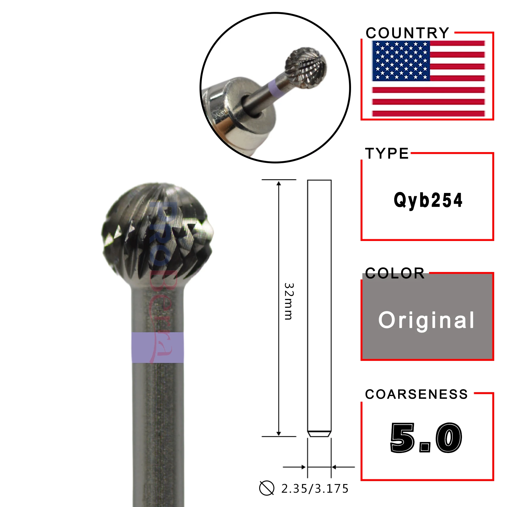 RolinStar Ball 8 Shape cuticle clean manicure pedicure Nail Drill Bit Rotary Burr Dental nail art tools nail drill bit nail drill bits