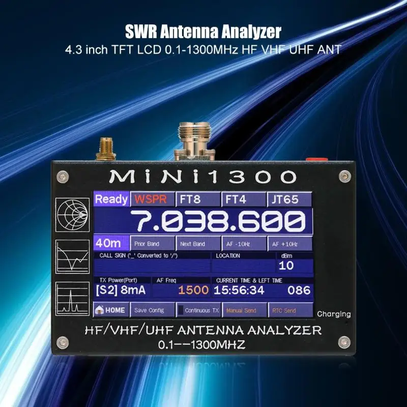 MINI1300 5 V/1.5A 0,1-1300 MHZ счетчик частоты КСВ ABS электронные компоненты антенный анализатор с 4,3 дюймовым ЖК-сенсорным экраном
