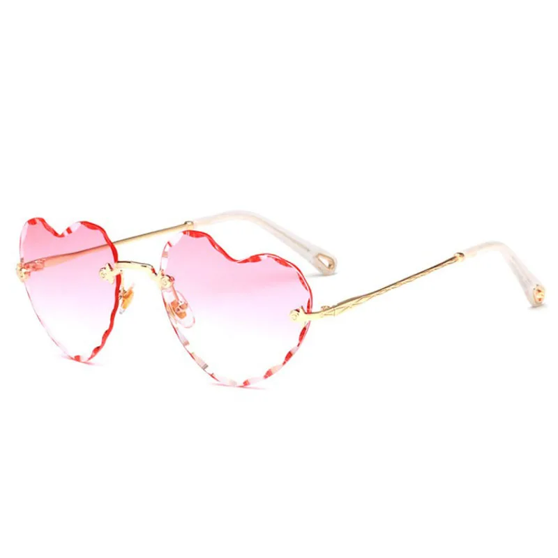 pink Новые бескаркасные Металлические Модные женские солнцезащитные очки Любовь Сердце стиль личности UV400 очки мужские - Цвет линз: pink