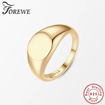 

Forewe 2020 Fashion 18K Gold Plated Signet Ring 925 Sterling Silver Wedding Anniversary Fine Jewelry Gift for Women