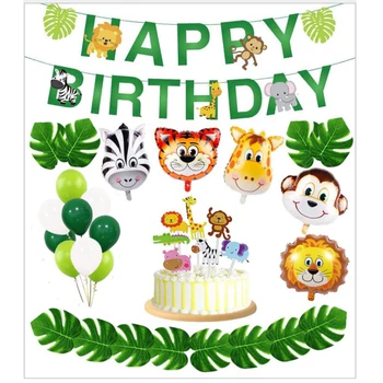 

Birthday Party Decor Jungle Safari Park Theme Foil Balloon Bunting Leaves Animals Balloons Party decorations 1 Set