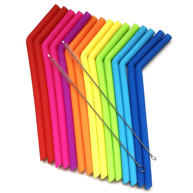 Premium Silicone Reusable Wide Smoothie Bubble Tea Drinking Straws, 15  Colours