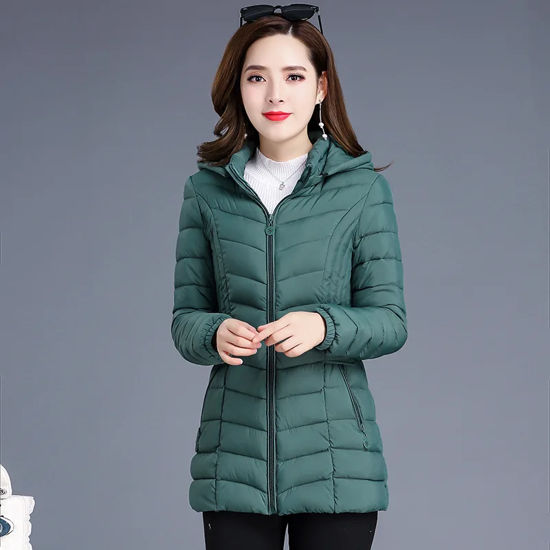 

Mid-length Simple Slim Fit Fashion Warm Cotton Coat 2019 Winter New Style Korean-style Long Sleeve Hooded Elegant Cotton-padded