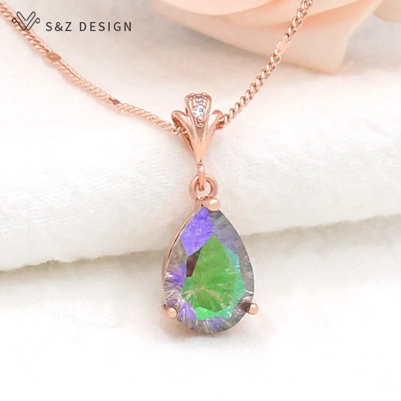 S&Z DESIGN New Fashion Luxury  Water Drop Crystal Pendant Necklace For Women Girl Wedding Party Jewelry