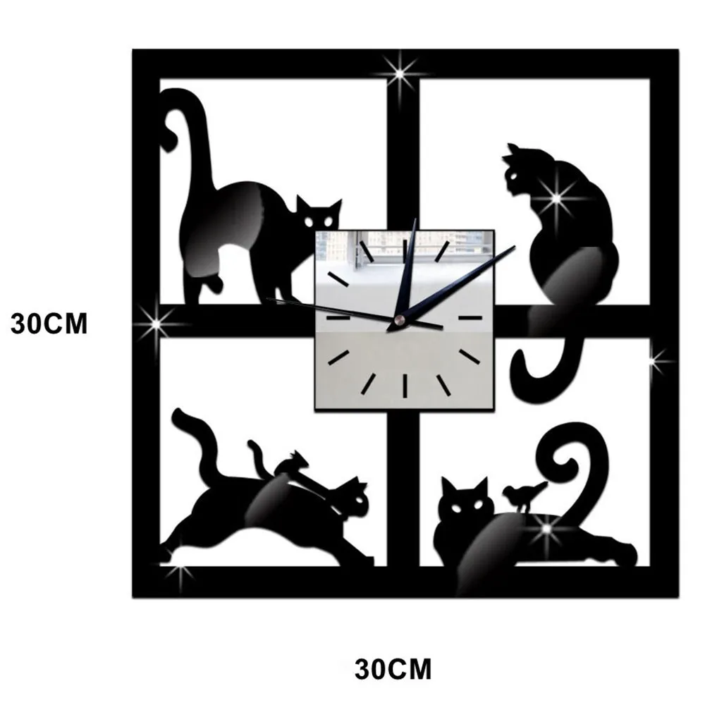 Hot Sale Acrylic Cartoon Cat Wall Clock Tail Move Silent Cute Home Bedroom Ornaments Creative Gift Clock