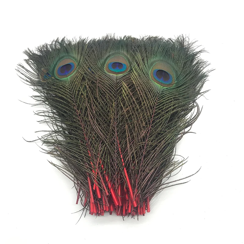 10 шт./лот, Окрашенные Перья павлина для рукоделия, длина 25-30 см, 10-12 дюймов, перо павлина, сделай сам, украшения - Цвет: Красный