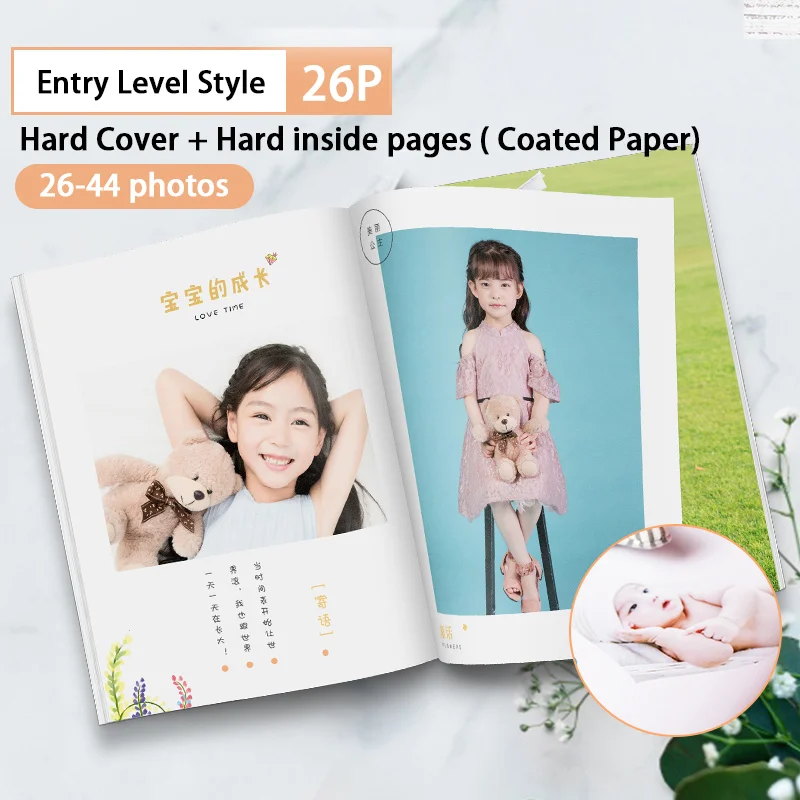 26 pages Entry level Сделанная на заказ Фотокнига печать запись Baby'g рост настройки журнал книга фотография альбом запомните детей растут фото книга - Цвет: 26 pages Entry level