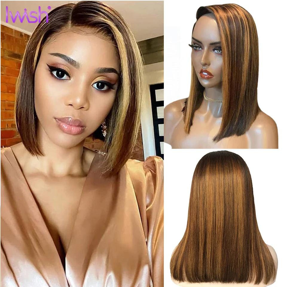 

13x4 Highlight Lace Front Human Hair Wigs Honey Blonde Brown Pre Plucked Ombre Highlight Bob Wig Peruvian Natural Wigs For Women