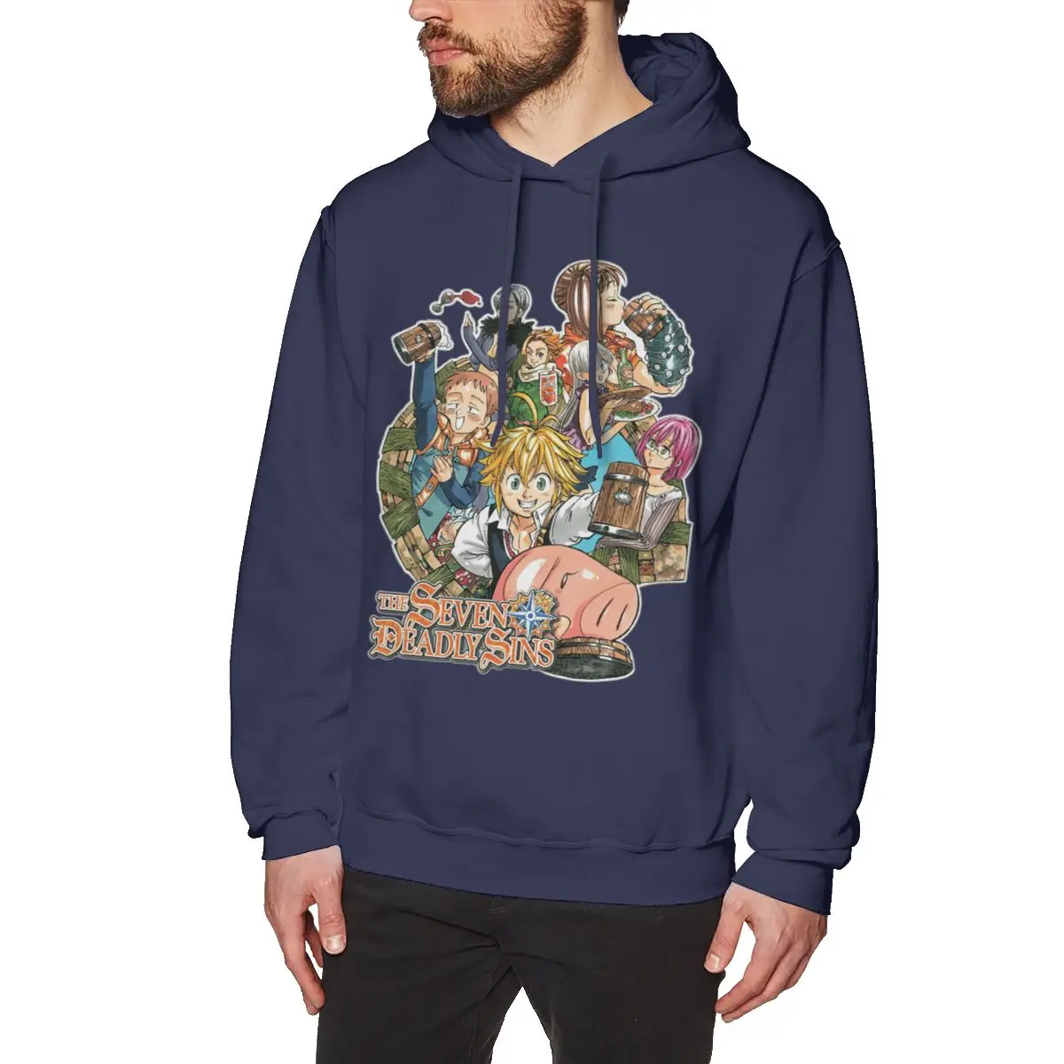The seven deadly sins Long sleeve Nanatsu No Taizai Sweatshirt Men's Quality Anime Hoodies Cotton - Цвет: navy
