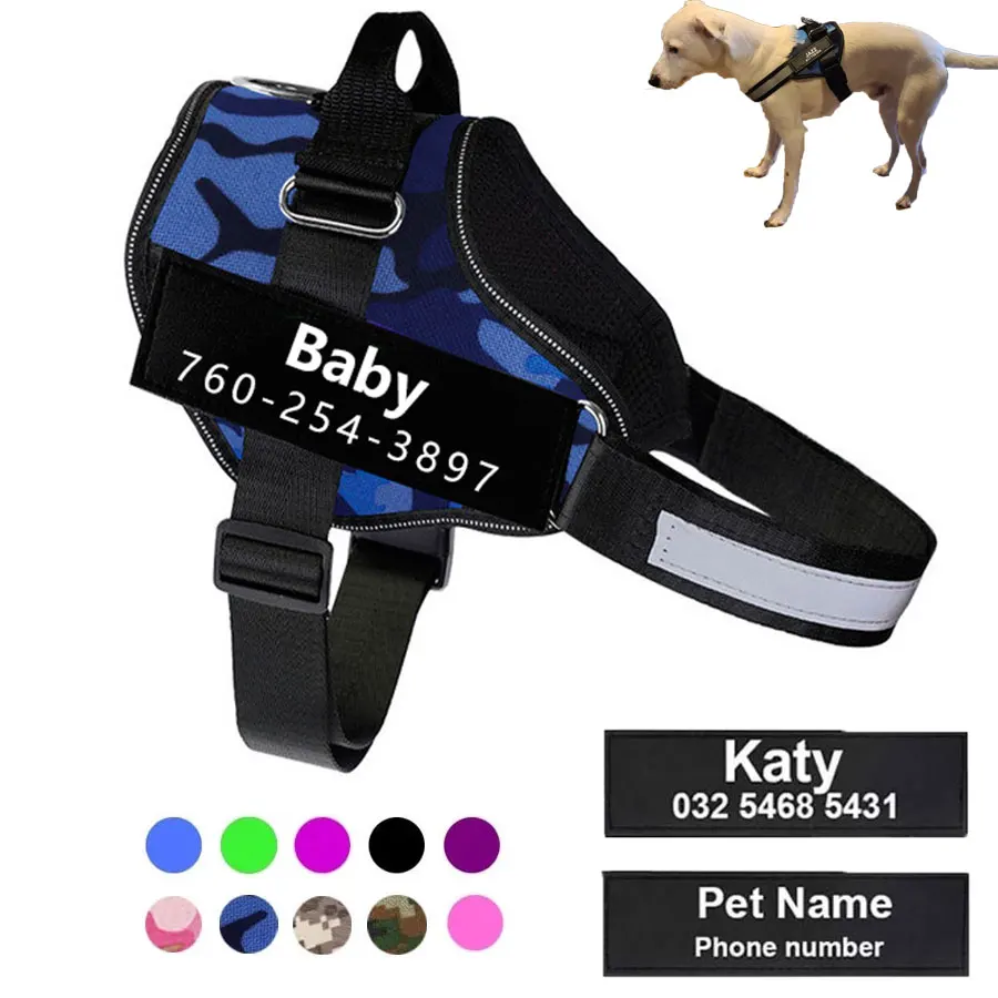 Arnés de perro sin tirar reflectante transpirable arnés de mascota ajustable para chaleco de perro ID parche personalizado para caminar al aire libre perro suministros