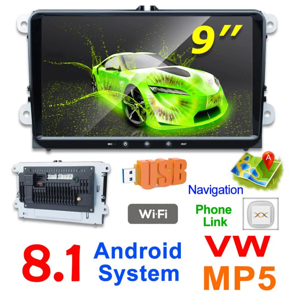 

2 DIN 9 Inch Bluetooth QUAD-core Android 8.1 Car MP5 GPS Navi Player Support FM/ Phonelink /WIFI for Volkswagen VW Skoda Octavia