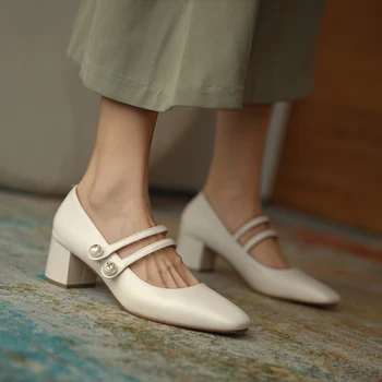 

2020 spring and autumn new leather single shoes female square head Mary Jane shoes thick heel retro small leather shoes X270