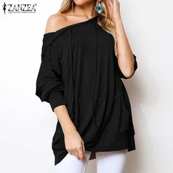 

2020 ZANZEA Women Casual Loose Pockets Blouse Autumn Long Sleeve Hooded Shirts Tops Blusas Femininas Pullovers Work Office Tunic
