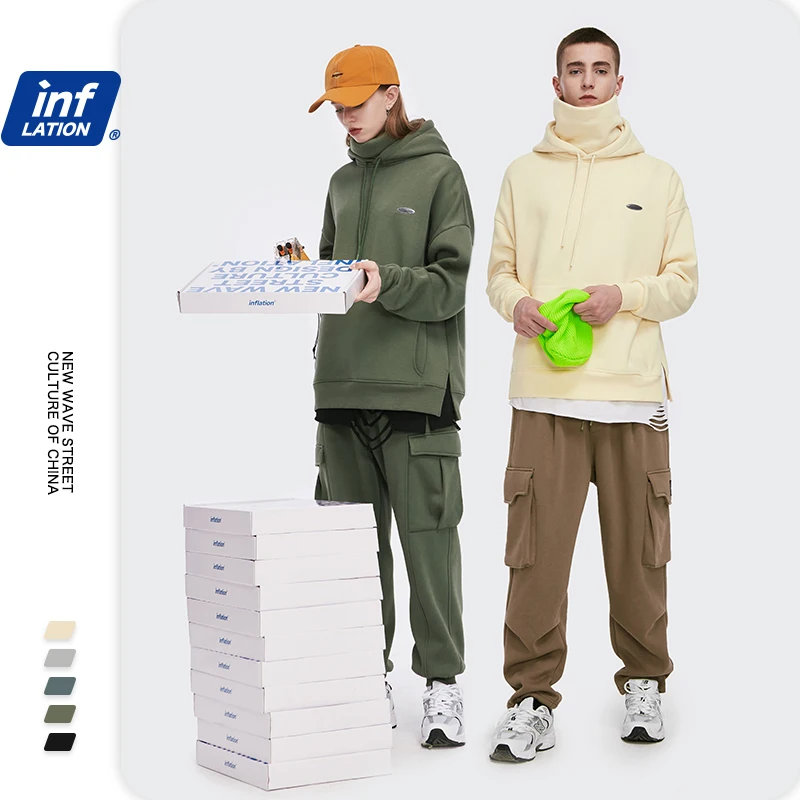 Hip-Hop Hoodie Couple Men Oversized Men Streetwear Thick INFLATION Pullover Winter Fleece