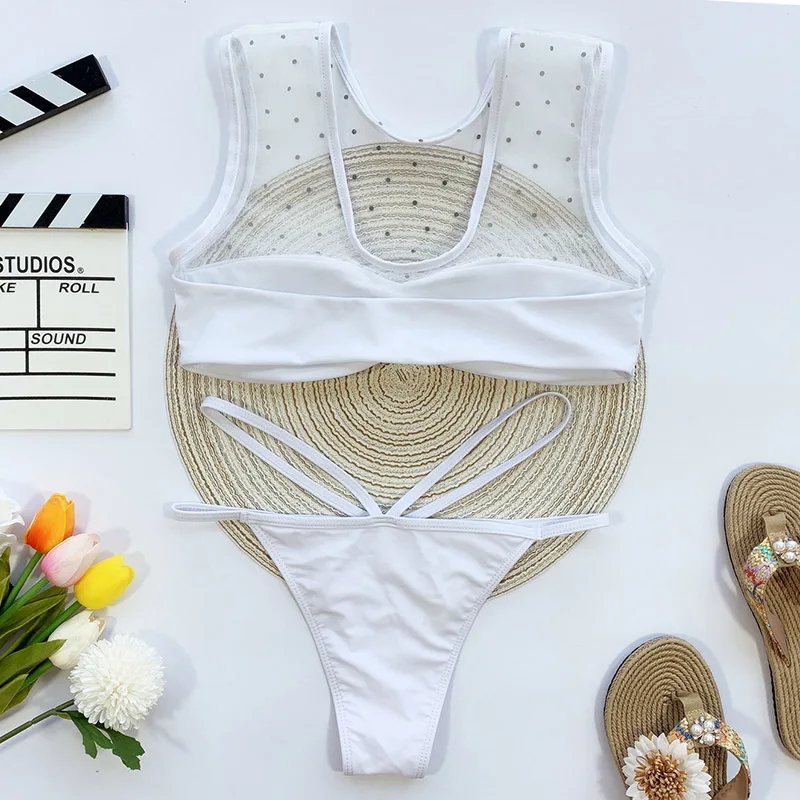 White Bikini Mesh Swimsuit Woman Rhinestones Swimwear Sexy Cut Out Thong Biquini Push Up Bathing Suit Ruched Brazilian Beachwear White Bikini Mesh Swimsuit Woman Rhinestones Swimwear Sexy Cut Out Thong Biquini Push Up Bathing Suit Ruched Brazilian Beachwear