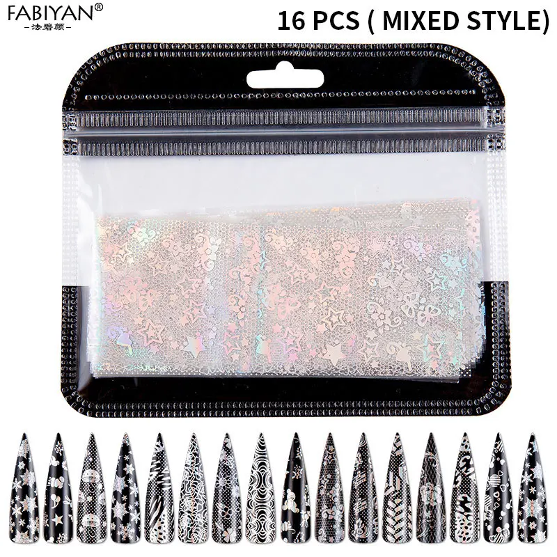 16Pcs Fluorescence Ногтевое искусство, Переводные фольги Рождество Снежинка Украшение Стикеры голографический лазер блестящие наклейки 4*20 см, инструменты для маникюра, 10/16 шт - Цвет: 16Pcs Fluorescence